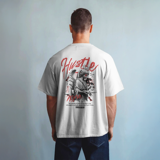 Hustle - White Oversized Tshirt