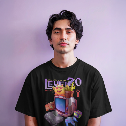 Level20 - Black Oversized Tshirt