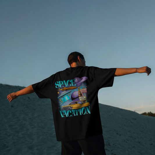 Space Vacation - Black Oversized Tshirt