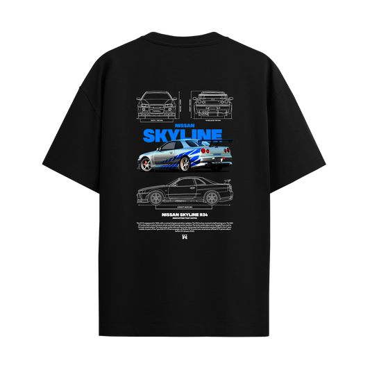 Skyline R34 - Black Oversized Tshirt