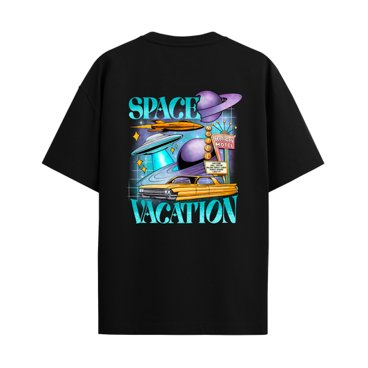 Space Vacation - Black Oversized Tshirt